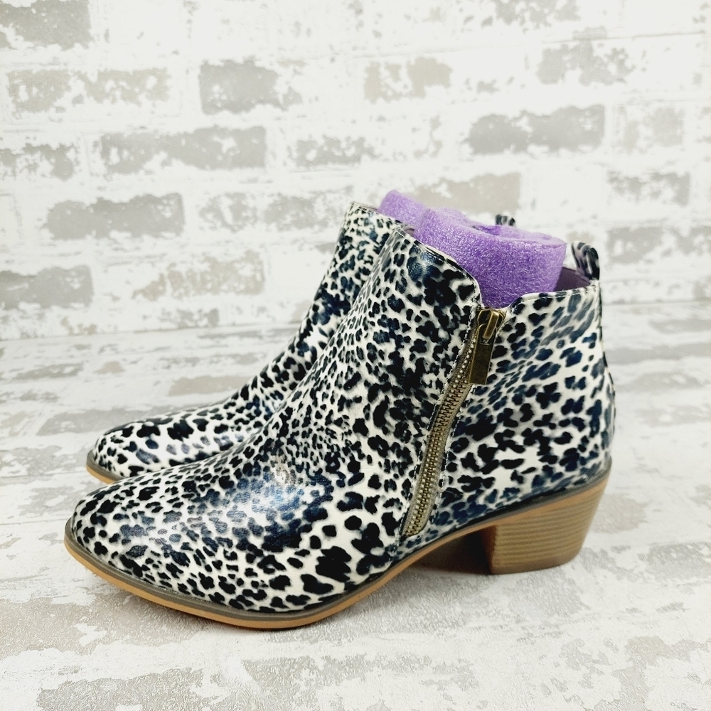 Journee Collection Black and White Leopard Print Ankle Boots